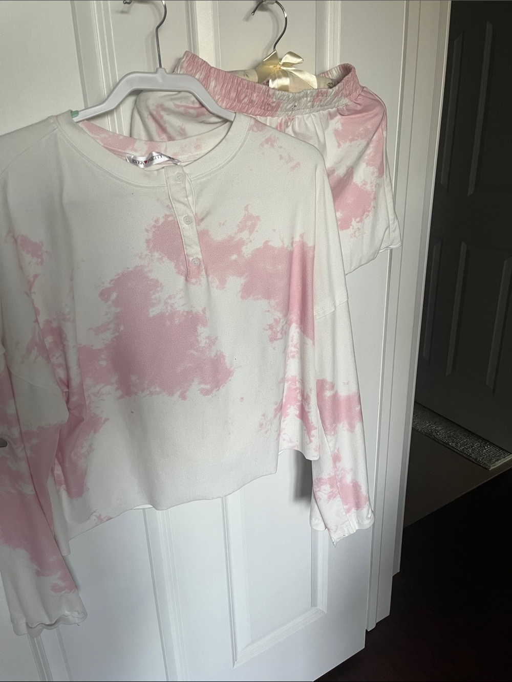 Soft Pink Tie-Dye Long Sleeve Henley Top and Shorts Set